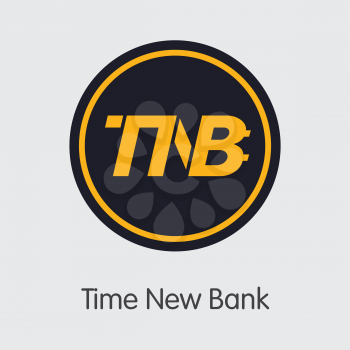 Time New Bank. Crypto Currency. TNB Coin Image Isolated on Grey Background. Stock Vector Logo.