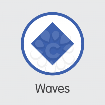 WAVES - Waves. The Crypto Coins or Cryptocurrency Logo. Market Emblem, Coins ICOs and Tokens.