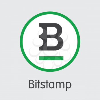 Exchange - Bitstamp Copy. The Crypto Coins or Cryptocurrency Logo. Market Emblem, Coins ICOs and Tokens Icon.