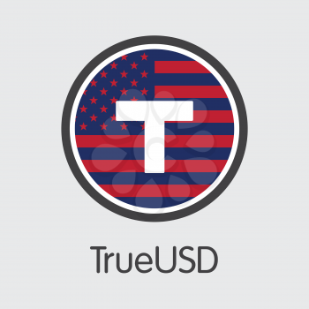 TUSD - Trueusd. The Icon or Emblem of Money, Market Emblem, ICOs Coins and Tokens Icon.