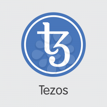 Tezos - Virtual Currency Coin Image. Vector Web Icon of Digital Currency Icon on Grey Background. Vector Pictogram XTZ.