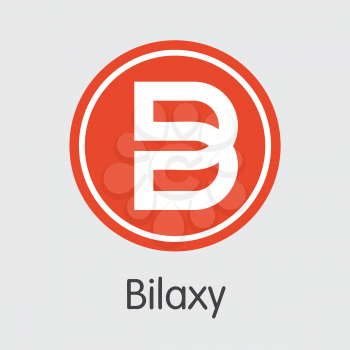 Exchange - Bilaxy. The Crypto Coins or Cryptocurrency Logo. Market Emblem, Coins ICOs and Tokens Icon.