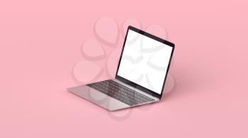 Mockup of Modern Laptop with Blank Screen on Pink Background. 3D Render illustration for Your Design.