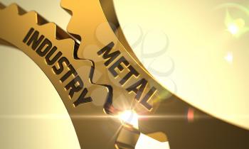Metal Industry Golden Metallic Cog Gears. Metal Industry - Illustration with Glow Effect and Lens Flare. Metal Industry - Concept. Metal Industry on the Mechanism of Golden Gears with Glow Effect. 3D.