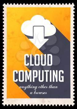 Cloud Computing on Yellow Background. Vintage Concept in Flat Design with Long Shadows.