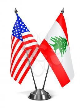 USA and Lebanon - Miniature Flags Isolated on White Background.