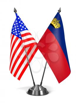 USA and Liechtenstein - Miniature Flags Isolated on White Background.