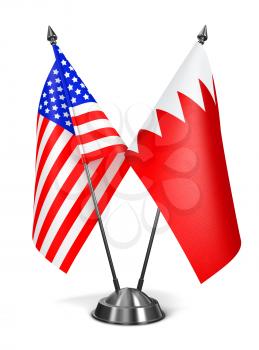 USA and Bahrain - Miniature Flags Isolated on White Background.