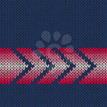 Style Seamless Blue with Red and White Arrow Color Knitted Vector Pattern