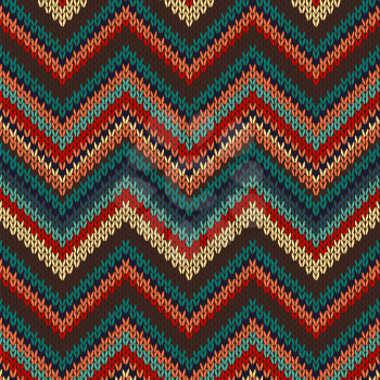Style Seamless Knitted Pattern. Red Blue Brown Yellow Orange Color Illustration