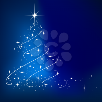 Blue vector abstract winter background with stars Christmas tree