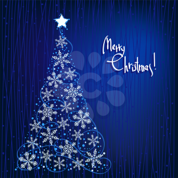 Abstract christmas blue snowflake and  star tree