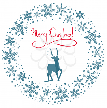 Christmas snow garland background with deer