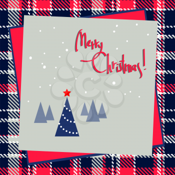 christmas frame design with red and blue tree