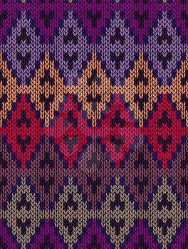 Knit woolen seamless jacquard ornament texture. Fabric color tracery background 