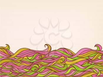 Abstract Waves Background, Vector Colorful Hand-drawn Pattern