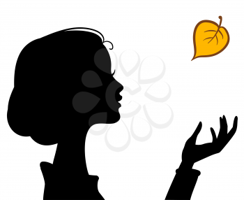 Beauty Girl Silhouette with Leaf. Beautiful woman Vector Portrait