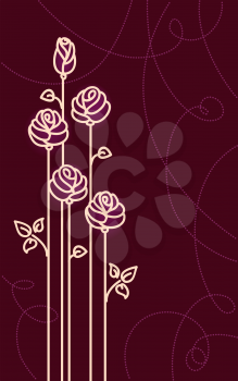 Card with Stylized Roses. Vector Graphic