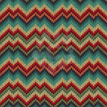 Retro Style Seamless Knitted Pattern. Blue Green Yellow Orange Red Color Vector Illustration