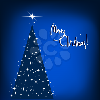 Blue Christmas Tree. Vector Abstract Winter Background with Stars 