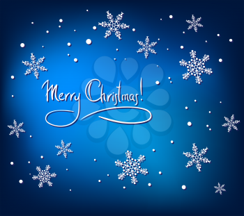 Christmas Abstract Card with White Snowflakes on Blue Background. Simple Vector Design