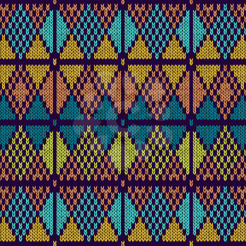 Style Seamless Knitted Pattern.Blue Orange Yellow Color Illustration from my large Collection of Samples of knitted Fabrics