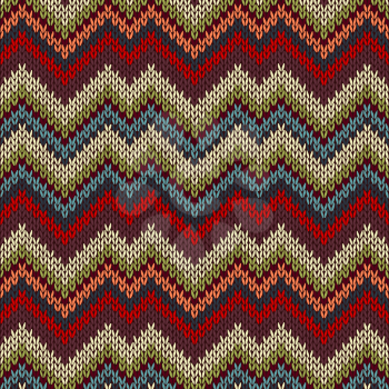 Style Seamless Knitted Pattern. Red Blue Brown White Green Color Swatch