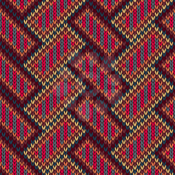 Seamless Knitted Pattern. Yellow Orange Red Blue Brown Color Background