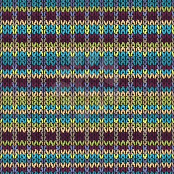 Knit Seamless Multicolor Striped Pattern. Blue Yellow Pink Green Vinous Lilac Color Vector Illustration