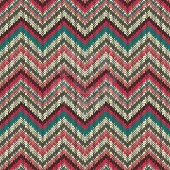 Seamless geometric ethnic spokes knitted pattern. Red white green color knitwear sample