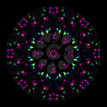 Abstract Geometric Bright Kaleidoscope Pattern. Circle Symmetric Design. Round Flower Ornament