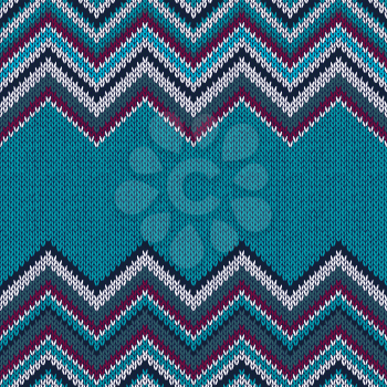 Horizontally Seamless Ethnic Geometric Knitted Pattern. Style Blue Red White Black Emerald Background