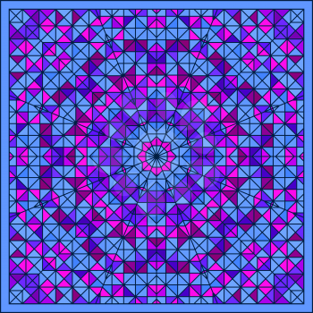 Abstract Colorful Digital Decorative Flower Star. Geometric Contrast Line Trendy Banner. Blue Violet Artistic Backdrop. Autumn Color