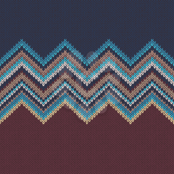 Seamless knitting pattern with wave ornament in brown blue white yellow color