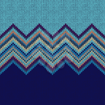 Seamless Ethnic Geometric Knitted Pattern. Beige Yellow Blue Horizontal Seamless Background