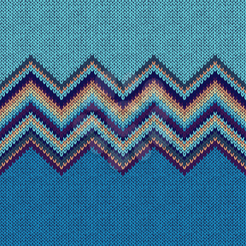 Seamless Ethnic Geometric Knitted Pattern. Beige Yellow Blue Horizontal Seamless Background