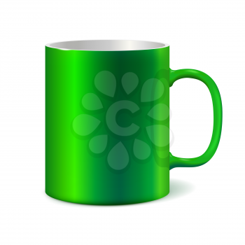 Green ceramic mug for printing corporate logo. Cup isolated on white background. Vector 3D illustration. Dark color