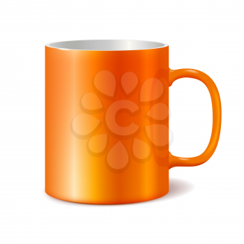 Orange cup isolated on white background. Blank cup for branding. Photorealistic vector template
