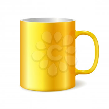 Yellow cup isolated on white background. Blank cup for branding. Photorealistic vector template