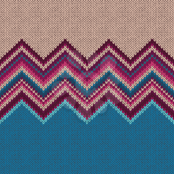 Seamless knitted pattern. Style blue beige red vinous ethnic geometric background