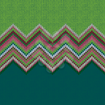 Seamless ethnic geometric knitted pattern. Style green white red background