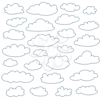 Cloud outlines collection. Set of vector cartoon cute simple clouds shapes. Icon and sign logo idea
