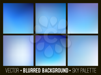 Blue abstract blurred background set. Sky and clouds concept. Smooth design elements collection