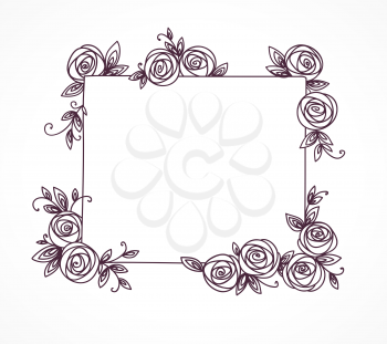 Vintage cute floral frame. Hand drawn illustration for for wedding, greeting, birthday decoration design