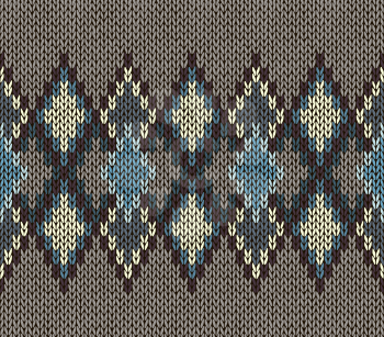 Seamless Knitted Pattern. Blue White Brown Color. Fashionable youth modern style.