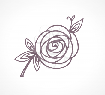 Rose. Stylized flower symbol. Outline hand drawing icon. Decorative element for wedding, birthday design.