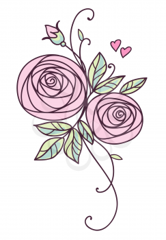 Rose. Stylized flower symbol. Outline hand drawing icon. Decorative element for wedding, birthday design.