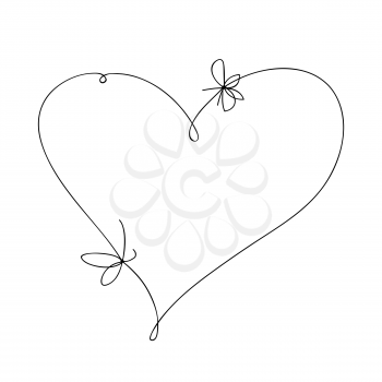 Hand draw a heart with a bow. Hand drawn doodle vector illustration in a continuous line. Line art decorative design.
