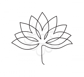 Lotus icon. Logo outline illustration of lotus flower. Black and white hand drawn line art style.