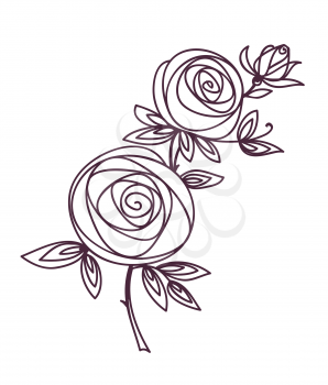 Roses. Stylized flower bouquet hand drawing. Outline icon symbol. Present for wedding, birthday invitation card